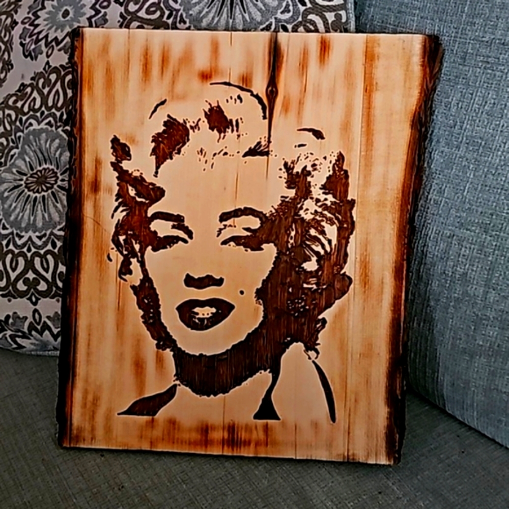 Handmade woodburned Marilyn Monroe plaque